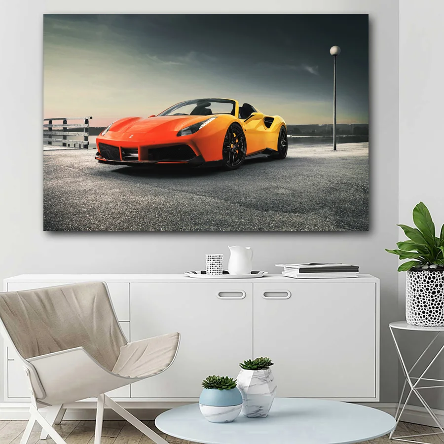 Posters and Prints Ferraris 458 Spider Sport Car Vehicle Canvas Cloth Wall Art DIY Framed Painting for Living Room Decor | Дом и сад