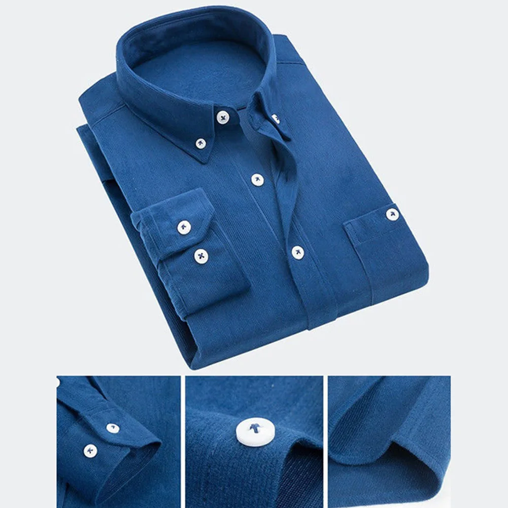 Мужская винтажная Вельветовая рубашка с отложным воротником и пуговицами