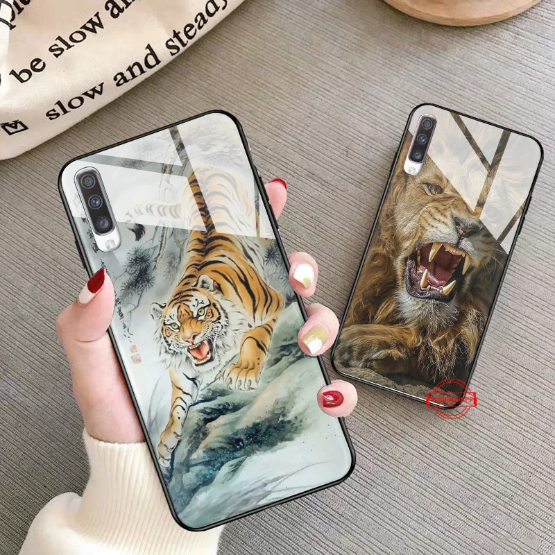 

lion tiger Glass Case for Samsung S7 Edge S8 S9 S10 Plus A10 A20 A30 A40 A50 A60 A70 Note 8 9 10