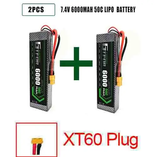 GTFDR 2 шт. 2S 7,4 V 6500 мА/ч, 6000 мА/ч, 50C 60C 120C Lipo Батарея RC Запчасти на колесиках TRX AKKU для TRX TRX4 1/10 автомобиль Радиоуправляемый Дрон вертолет - Цвет: 2PCS6000HARDXT60