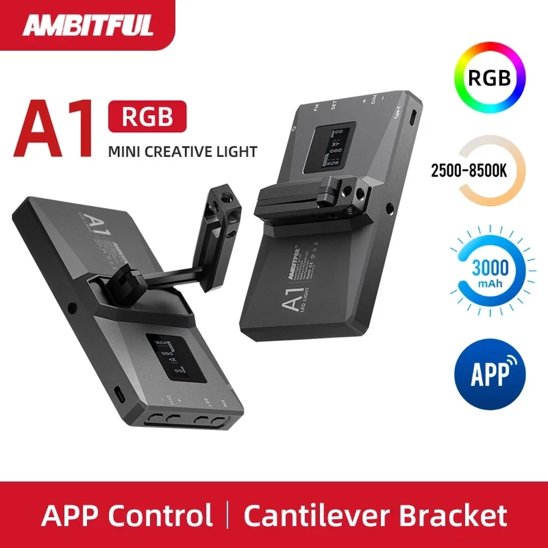 

Полноцветный светодиодный светильник AMBITFUL A1 RGB 2500K-8500K с регулируемой яркостью, консольный кронштейн с приложением для DSLR-камеры, подсветка ...