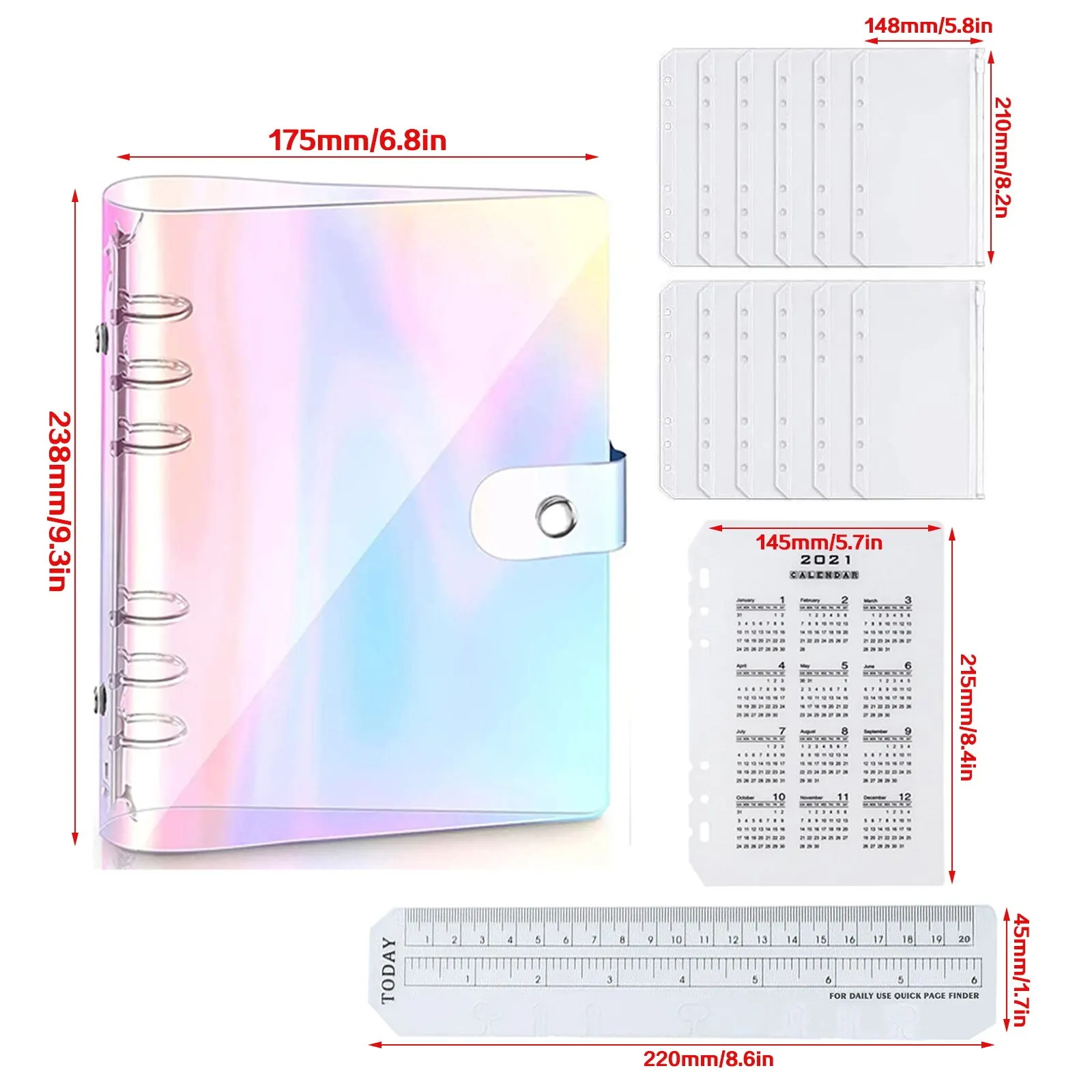 

File Folder Notebook Cover Binder Pockets Bookmark Ruler PVC DIY Transparent Soft Clear A5 Lightweight Calendar Divider
