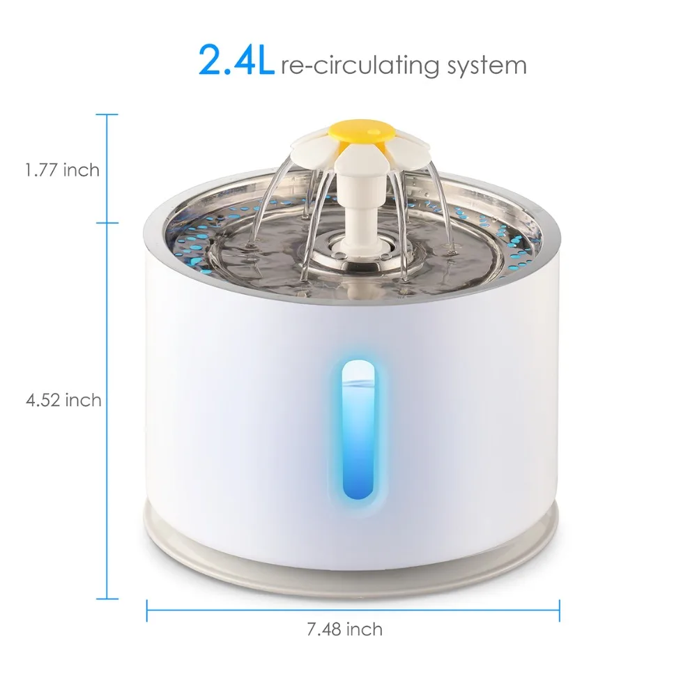 2.4L Automatic Pet Cat Water Fountain With LED Electric Mute Water Feeder USB Drinker Bowl Pet Drinking Fountain Dispenser