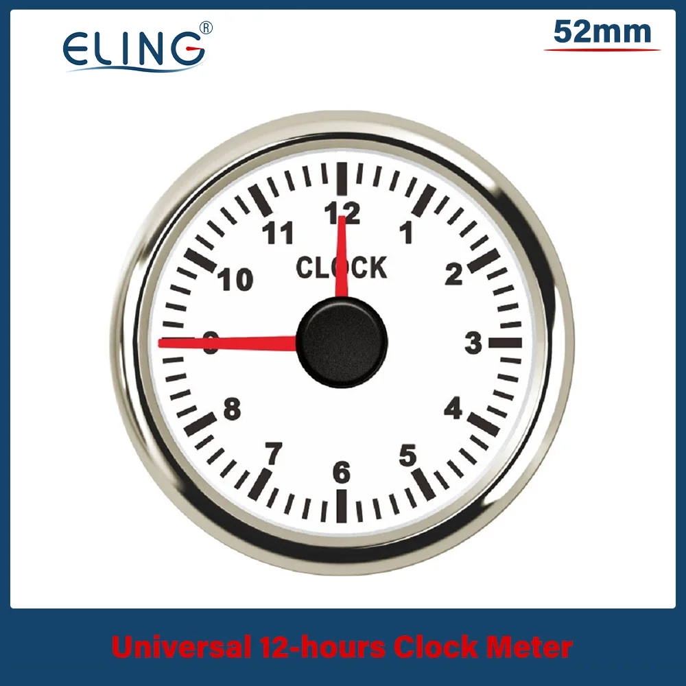 

ELING 52mm 2" Clock Meter Gauge 12-hour Format with Red Backlight 12V/24V for Boat Car Truck Waterproof Auto Accessories