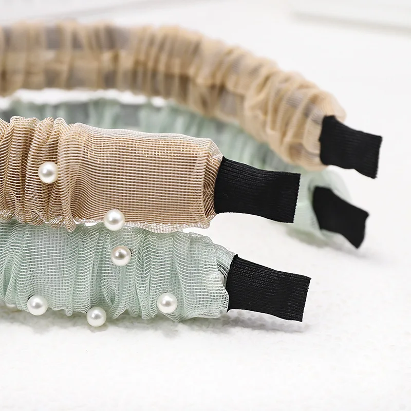 

12pcs Boutique Hair Hoop Korean Style Pearl Mesh Lace Headband Women Girls Hair Accessories