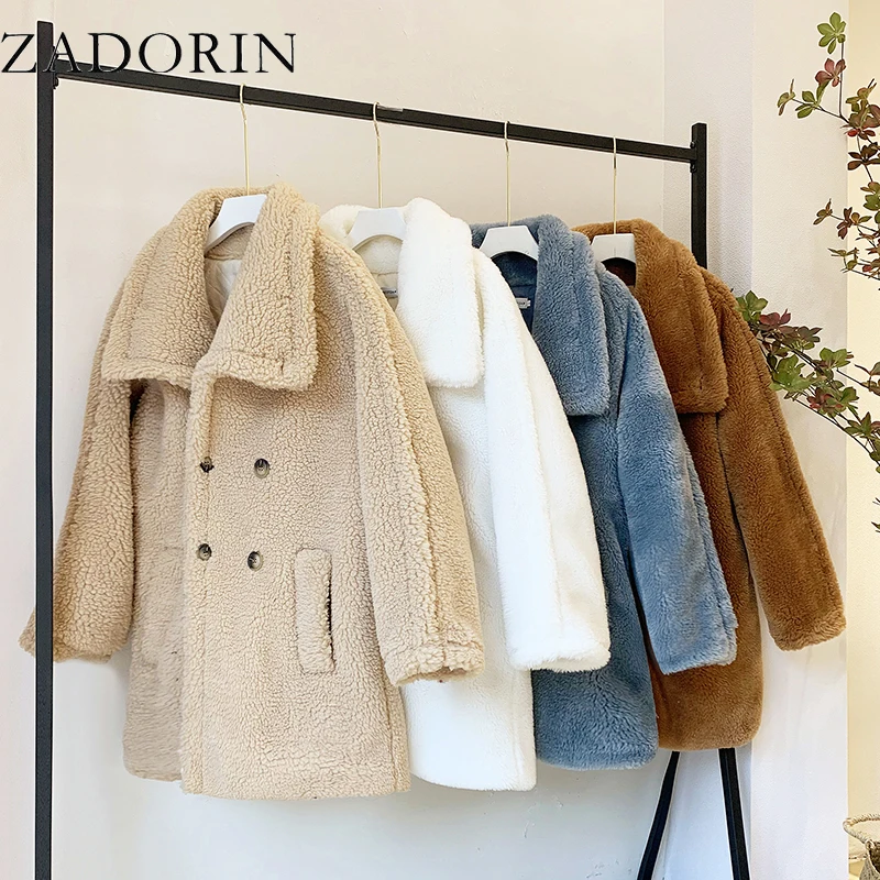 

ZADORIN Fashio Winter Long Furry Warm Teddy Bear Jacket Women Stand Collar Fleece Faux Fur Coat Korean Fashion Jackets for Women