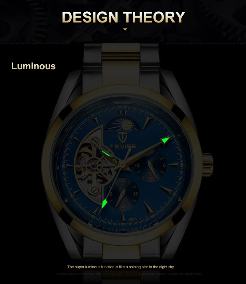 TEVISE мужские часы Tourbillon Moon Phase Роскошные бизнес нержавеющая сталь Лидирующий бренд механические наручные часы автоматические часы relojes