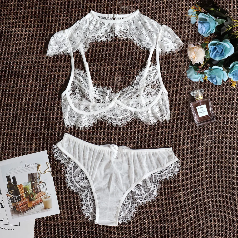 

pyjamas women Lace Sexy Cutout Bra Set Three-Point Sexy Bowknot Underwear