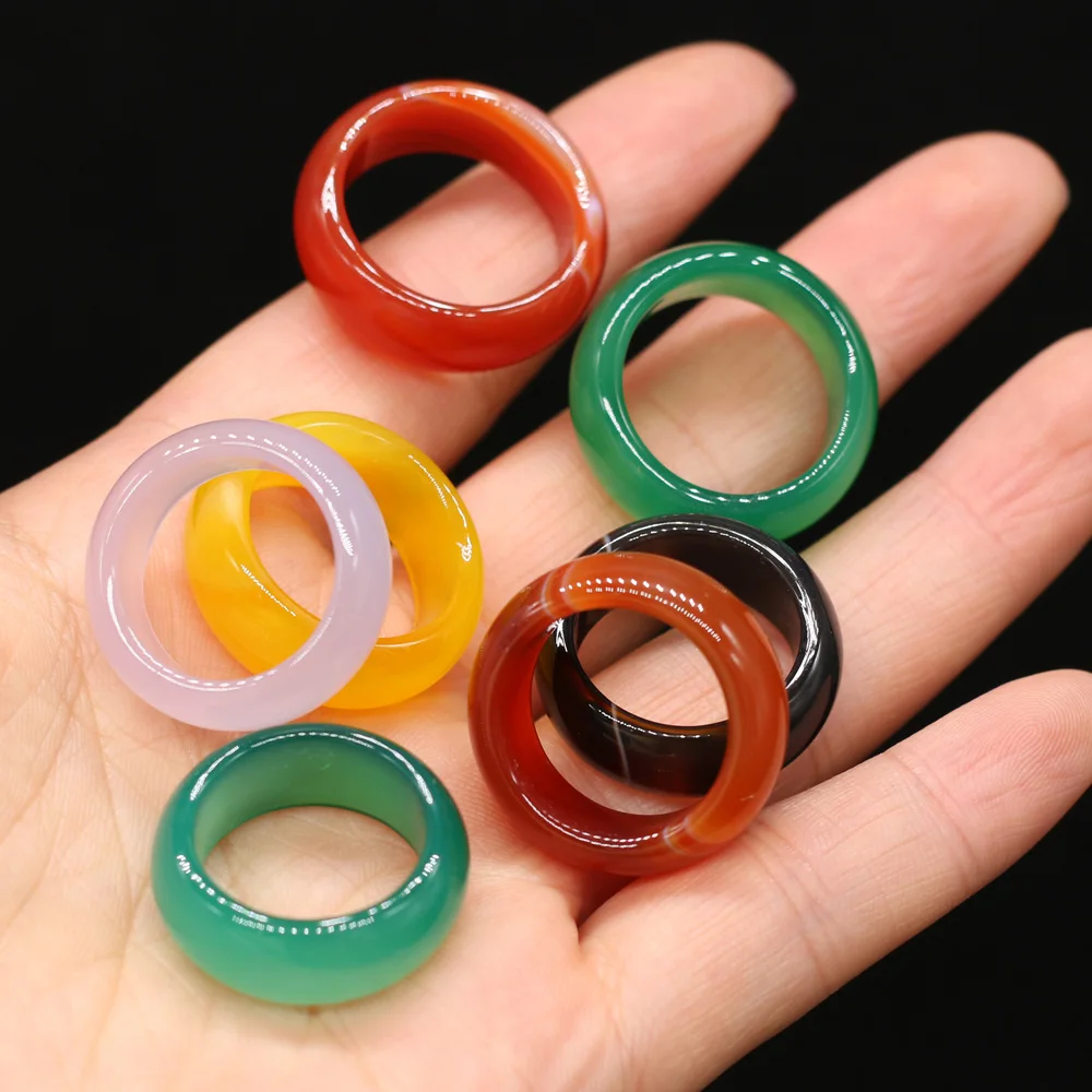 

1pcs Natural Stone Agates Rings Green Agate Charm Jewelry Trendy Gift for Women or Girlfriend Width 8mm Inner Diameter 18/20mm