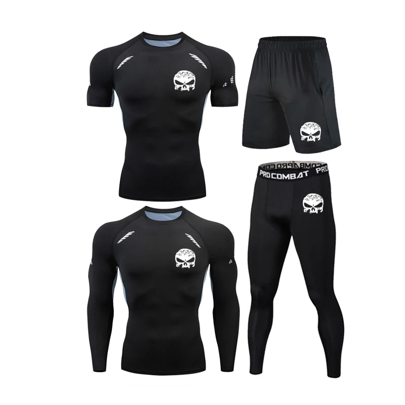 Новые Компрессионные Мужские спортивные костюмы Rashguard быстросохнущие комплекты