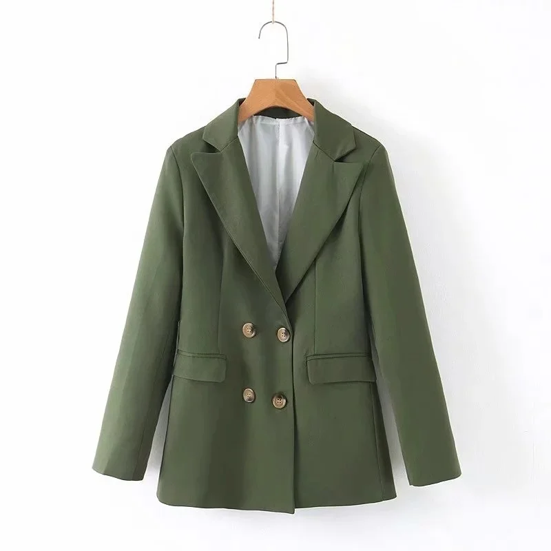 

Women's fashion in early autumn of 2019 new versatile thin double breasted long sleeve solid Lapel long sleeve suit