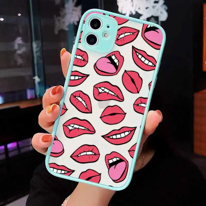 

Sexy lips lipstick Phone Cases Matte For iPhone 12 Mini 11 Pro XR XS Max 7 8 Plus X Hard PC Back Cover