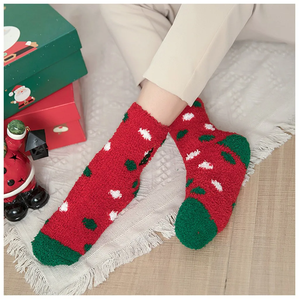 Рождественские мягкие носки-тапочки для женщин и девочек Пушистые теплые Носки с
