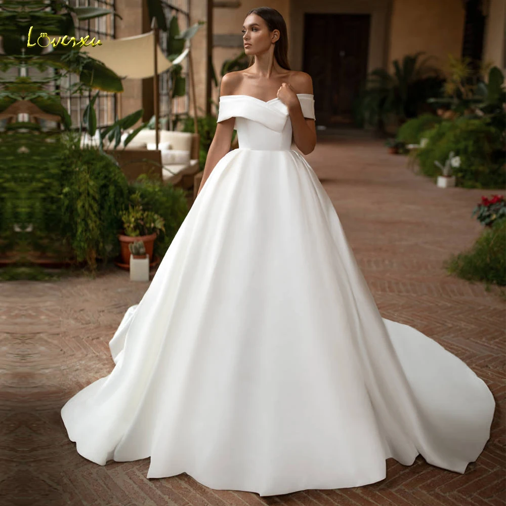 Loverxu милое бальное платье атласные свадебные платья шикарное с открытыми плечами
