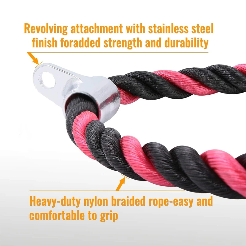 

H053 Heavy Duty Biceps Tricep Training Nylon Pull Rope with Stainless Steel Snap Hook
