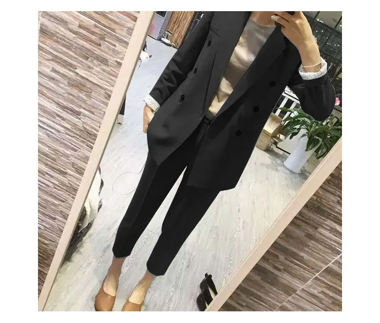 

Business Women Pencil Pant Suits 2 Piece Sets Black Solid Blazer + Pant Office Lady Jacket Female suit OversizingS-4XL