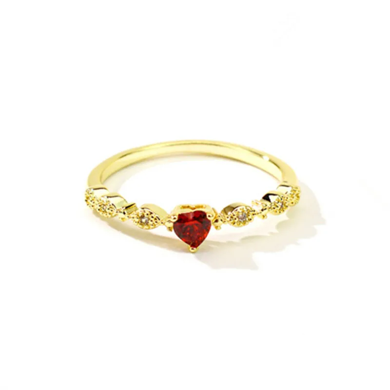 

OBEAR 14k Real Gold Plating French Simple Heart Micro-Inlaid Crystal Ring Women Noble Luxury Wedding Jewelry