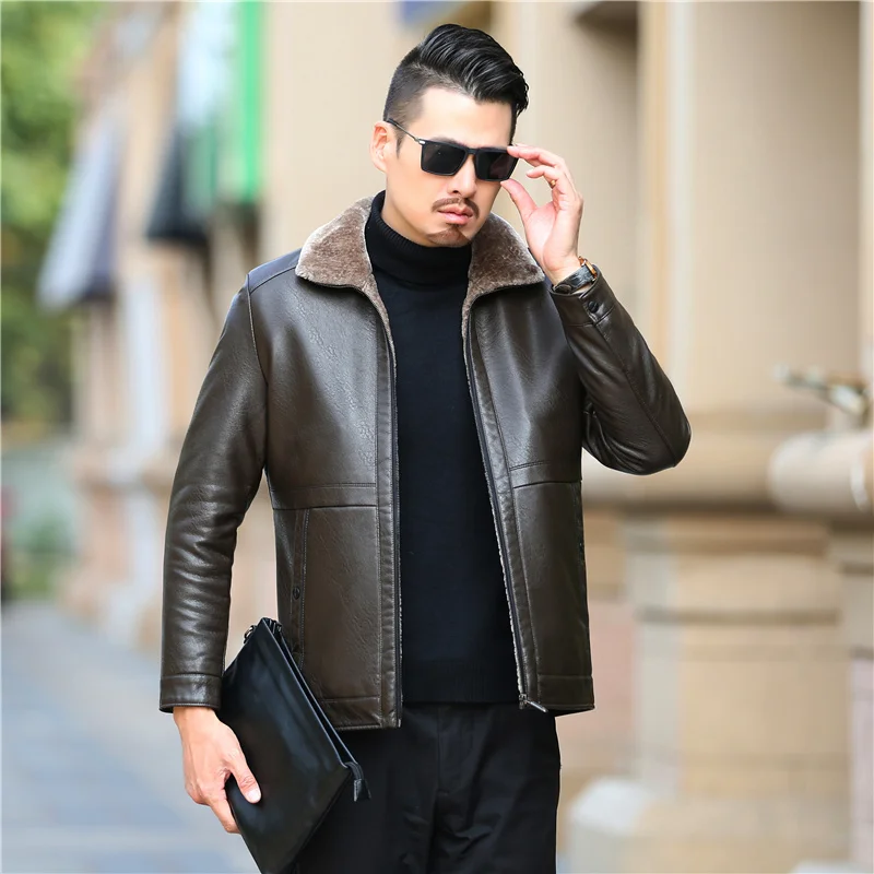 Новое мужское пальто из натуральной кожи куртка овчины с капюшоном зимние куртки