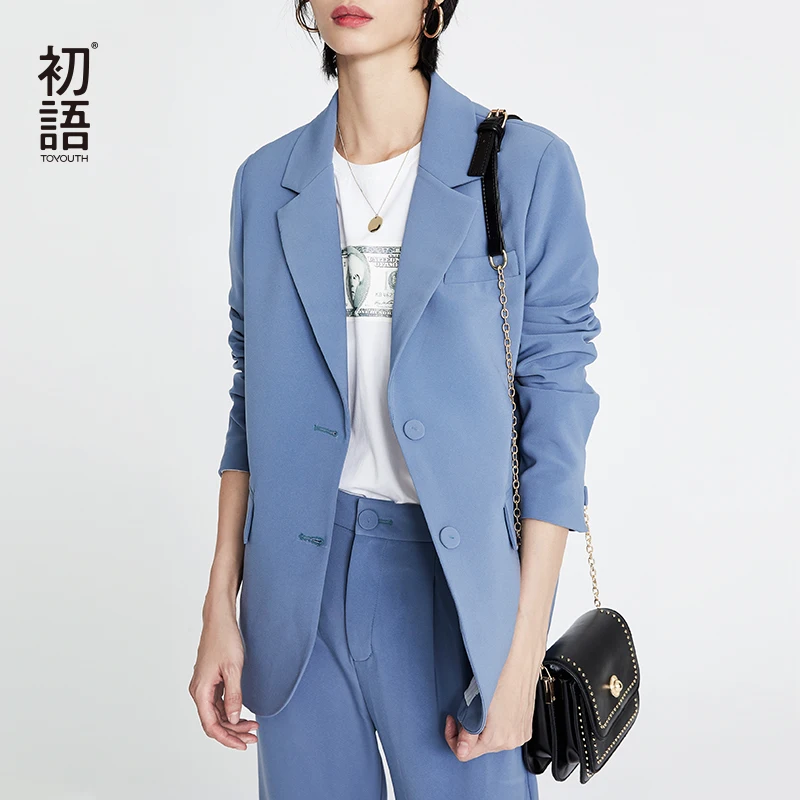 Toyouth Женские рабочие однобортные блейзеры модный однотонный блейзер с длинным