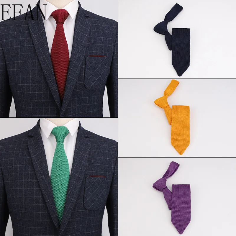 7 см Модный мужской однотонный красочный Вязаный Галстук для мальчиков вязаный