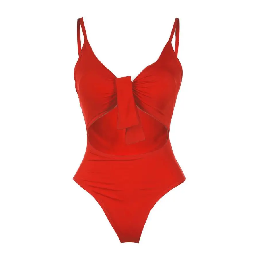 Женские купальные костюмы летний купальник 2020 однотонный бюстгальтер с бантом