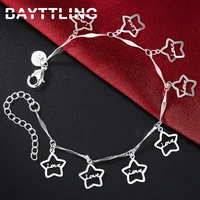 bayttling silver color 8 inch twisted chain fine star love pendant bracelet for woman luxury christmas jewelry gift