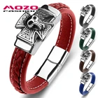 Модные очаровательные мужские браслеты MOZO с магнитным скелетом из нержавеющей стали плетеные модные ювелирные изделия из натуральной кожи подарки разные цвета 125