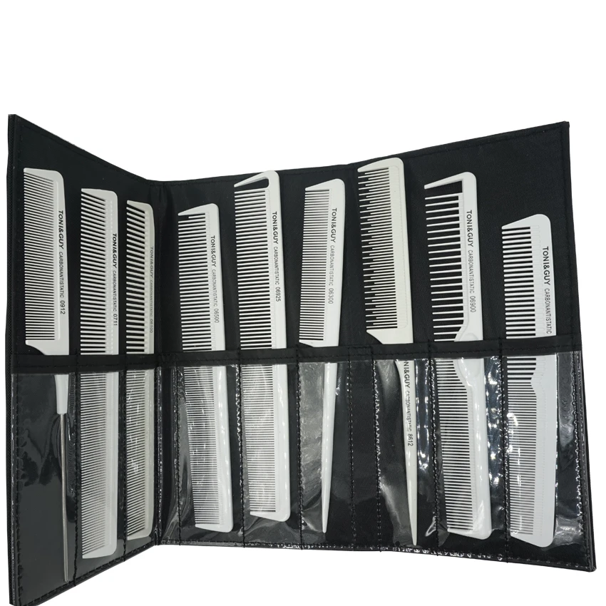 Набор антистатических гребней из 9 предметов для парикмахерских с чехлом и TG-092 |