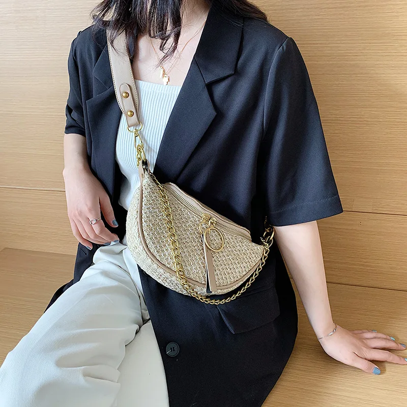 Модная соломенная сумка-пельмень с цепочкой летняя сумка-мессенджер из ротанга