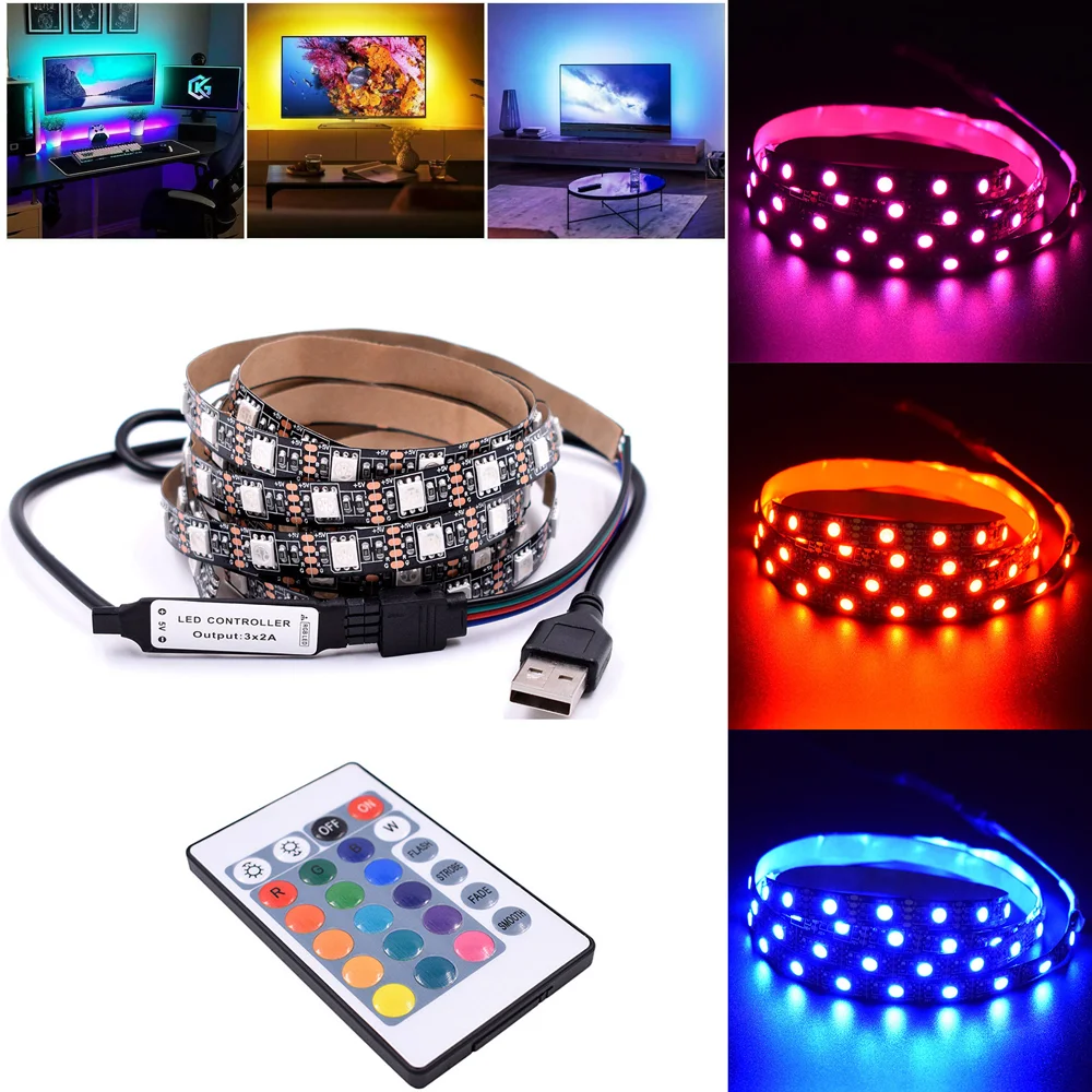 RGB Изменяемая Светодиодная лента USB 5050 DIY гибкий светодиодный светильник 24Key ИК