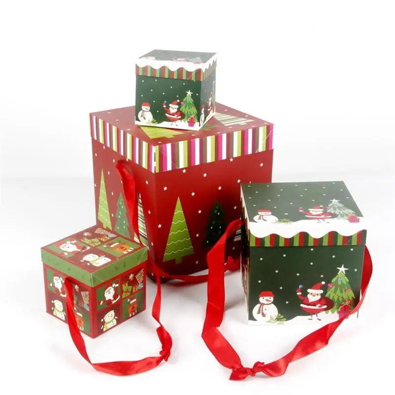 

3Pcs Merry Christmas Tree Decoration Gift Boxs Christmas Eve Treats Xmas Candy Gift Boxs Santa Elk Xmas Tree Case Party Ornament