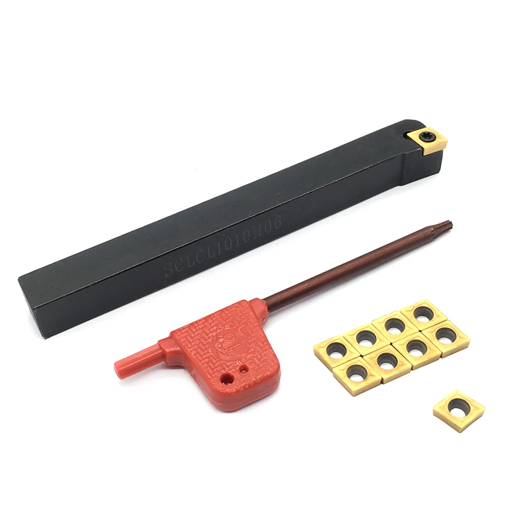 

10pcs CCMT060204 Inserts Steel Blades + 1pc SCLCR1010H06 CNC Lathe Turning Tool Holder 100 x 10 x 10mm Boring Bar with T8 Wrench