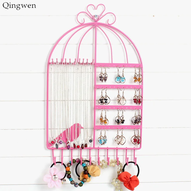 pink Qingwen Модная креативная клетка для птицы ювелирное изделие дисплей ожерелье браслет серьги для ногтей стойка настенная рамка - Цвет: pink