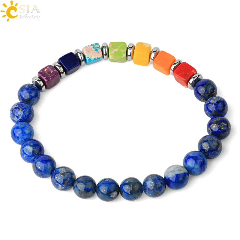 Женские браслеты из натурального камня CSJA квадратные 7 Чакры бирюзы с исцеляющим