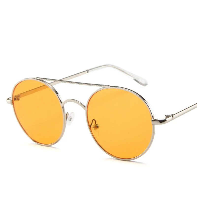 RBRARE Metal Round Frame Sunglasses Women Trend Retro Double Beam Sun Glasses Vintage Luxury Pink Ocean Lens Eyeglasses