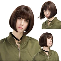 straight black synthetic wig with bangs womens short length hair bob wig heat resistant bobo hairstyle daily wig 9 colors