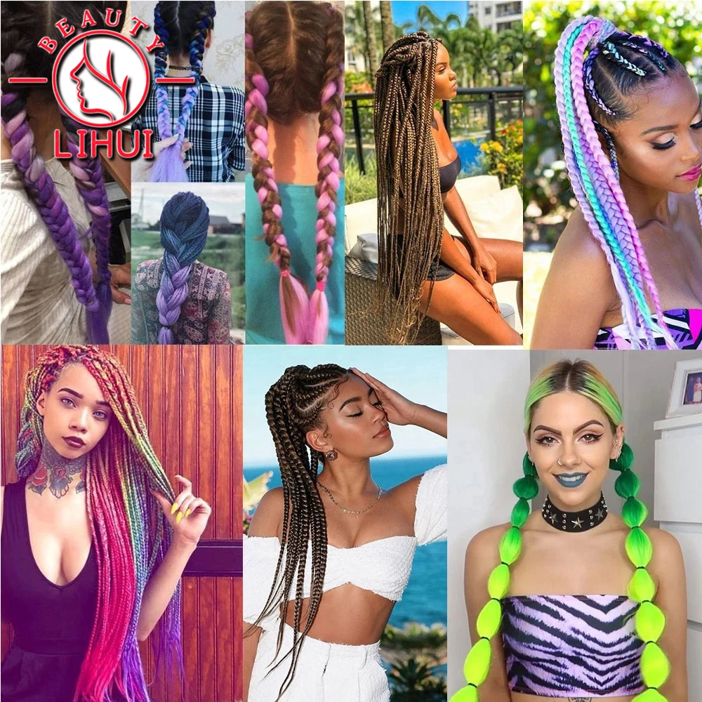 Плетеные волосы Lihui с эффектом омбре синтетические для кос легко натянутые