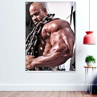 strong muscular macho with big iron chain wallpaper banners flags hang paintings gym decor bodybuilding workout poster tapestry