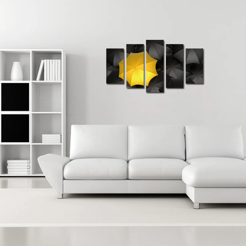 

5 Panels Canvas Wall Art Painting Yellow and Black Umbrellas Print Home Decor Poster Modern Living Room Decoration Pictures