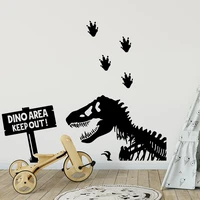 cartoon dinosaur skeleton footprints wall sticker jurassic park funny quote animal dino wall decal kids room bedroom vinyl deco