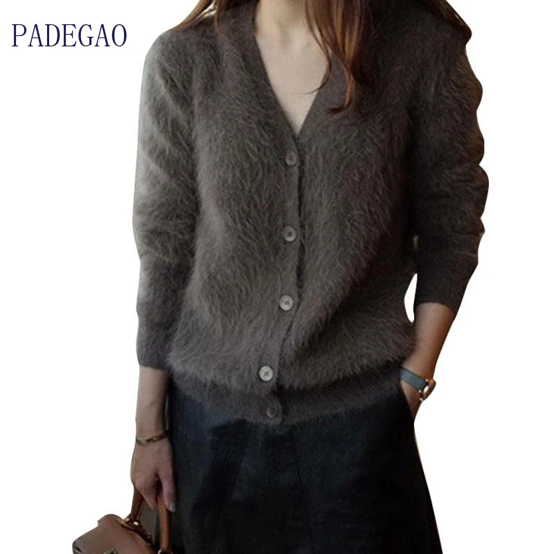 Вязаный кардиган пикантный свитер с V образным вырезом куртка норковая бархатная