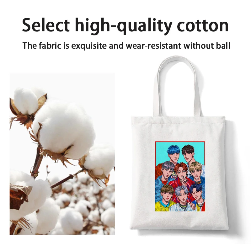 

Women Ateez Kpop Korean Style Hip Hop Cotton Canvas Shopper Bag Girl Harajuku 90s Y2K Classic Vintage Shoulder Handbag