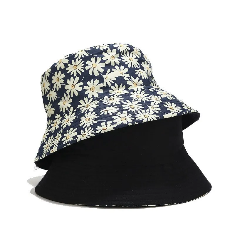 

Новая шляпа с маленькими хризантемами, Женская рыболовная шляпа с принтом, двусторонняя Солнцезащитная шляпа