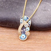 nidin mirco pave cz rhinestone enamel slipper pendant for women blue evil eye necklace chain gold plated party summer jewelry