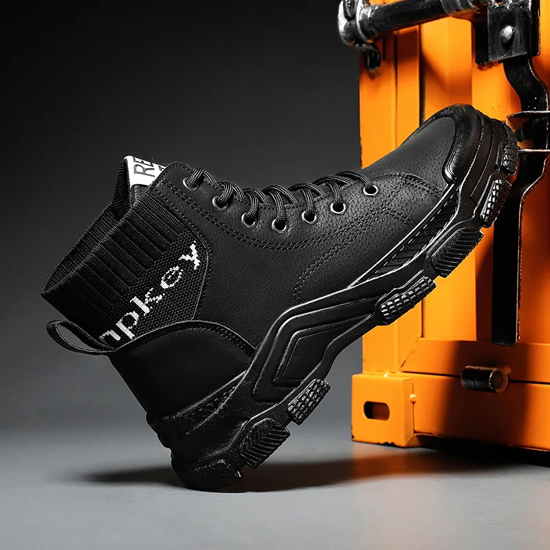 

Martin Boots Men's Autumn Winter High-top Tooling Shoes for Men Lace-up Breathable Male Footwear Flat Heel Leather Spring Trendy