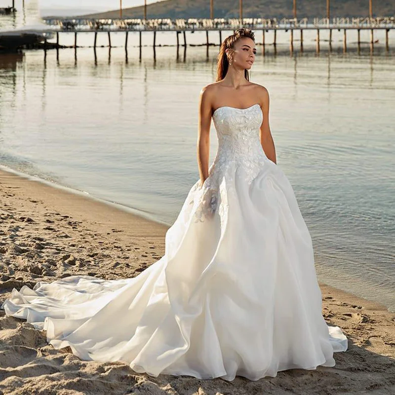 

YILIBERE New Simple Wedding Dress Backless Sleeveless Design Chiffon Lace Bride Dresses Princess Dress Plus Size Tailor-made