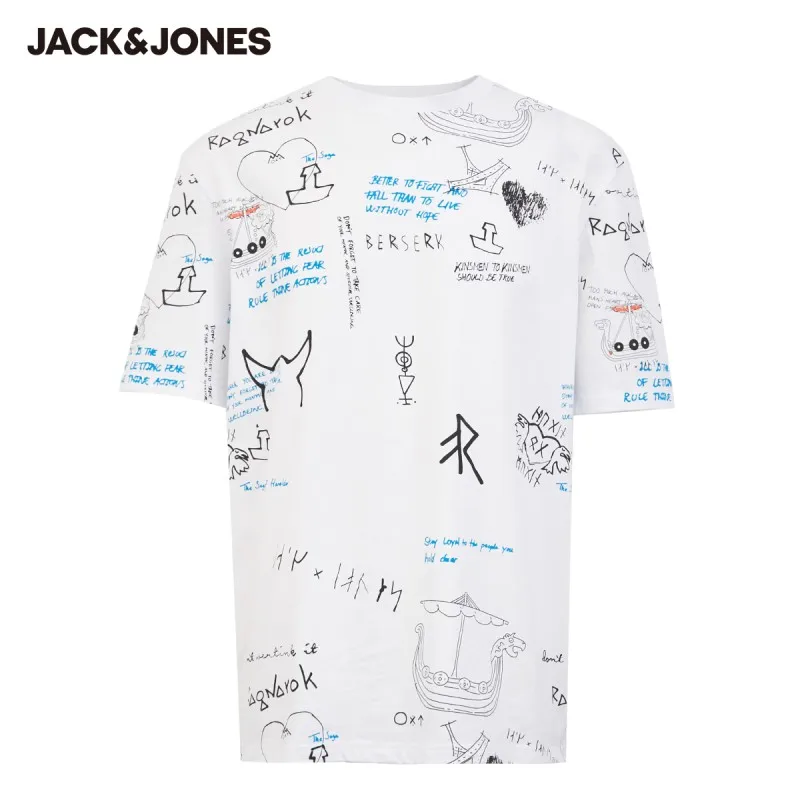 Мужская футболка с короткими рукавами JackJones 100% хлопок принтом граффити круглым