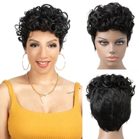 short afro kinky curly wig cheap synthetic wine red burgundy african curls for black women natural pixie cut non lace fake