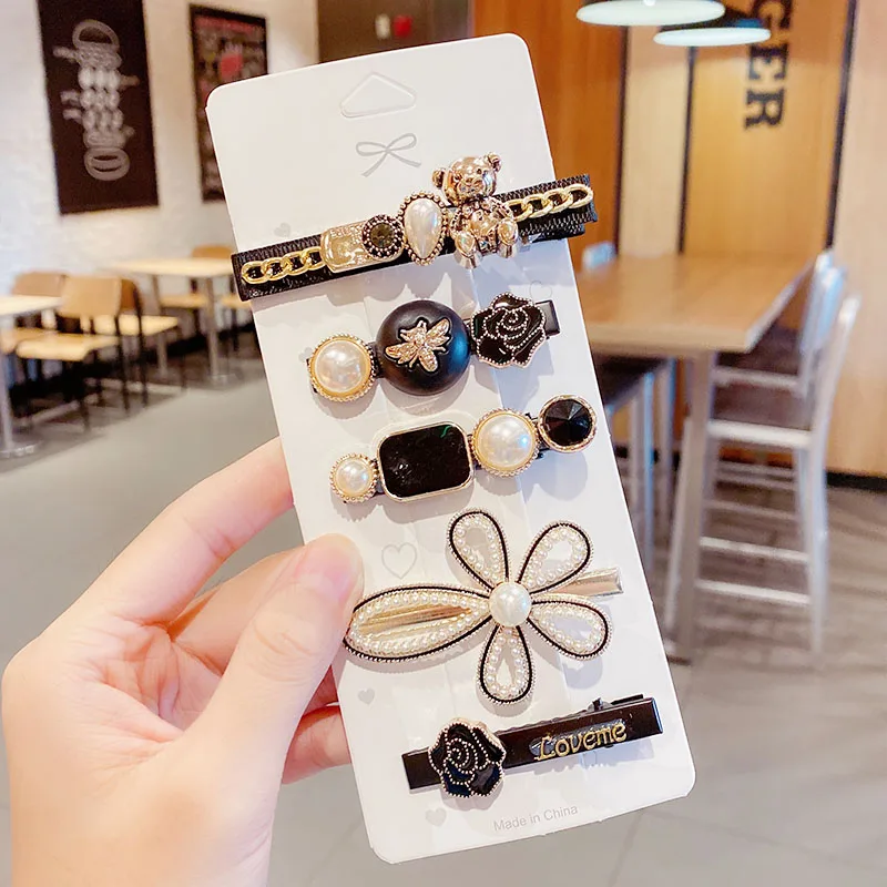 Заколка для волос с жемчугом Женская элегантный зажим кристаллами