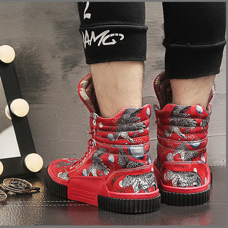 Men Casual Vulcanized Shoes Non-slip Glitter Fabric High Top Fashion Sneakers 7#21/10D50 | Обувь